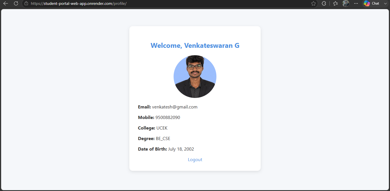 Student Portfolio Portal screenshot 1